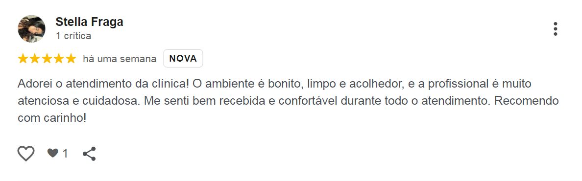 Avaliação de paciente da Plenah Clinic no Google