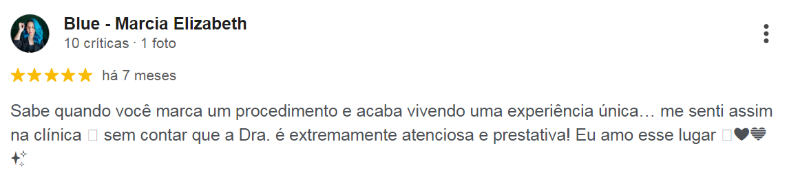 Avaliação de paciente da Plenah Clinic no Google
